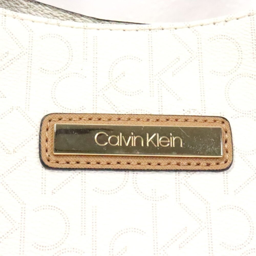 Calvin Klein Hudson White Signature Monogram Logo Pebbled Satchel Handbag Purse - Picture 4 of 9